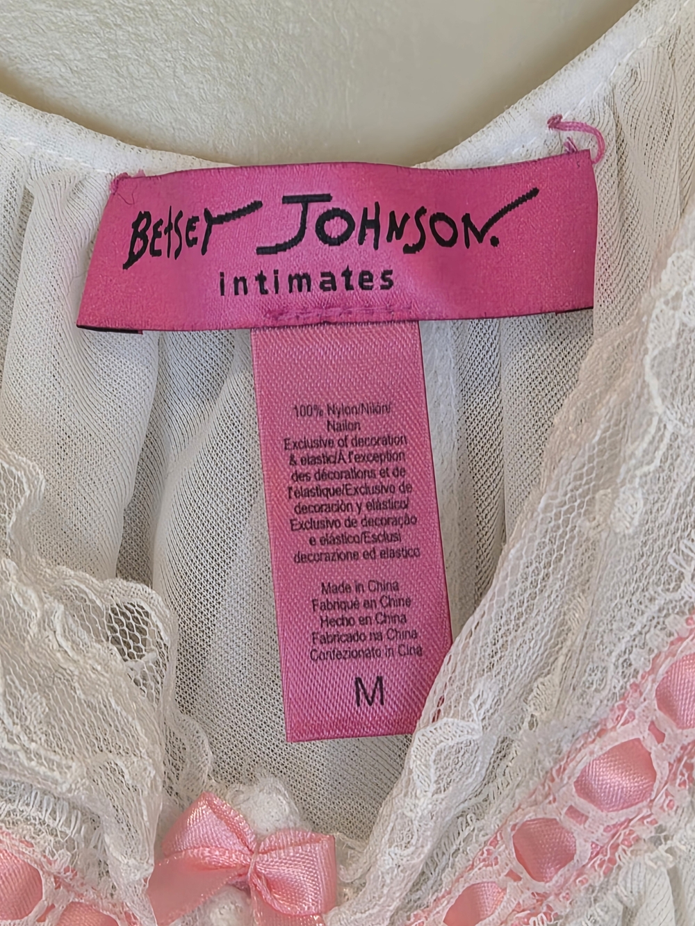 Betsey Johnson Y2K White Chiffon Chemise with Pink Lace Trim Sabrina Carpenter - Picture 3 of 7